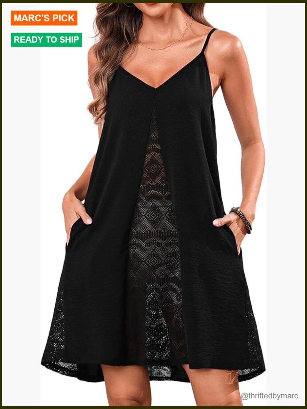 Crochet Spaghetti Strap Swimsuit Cover Up Dress with Pockets